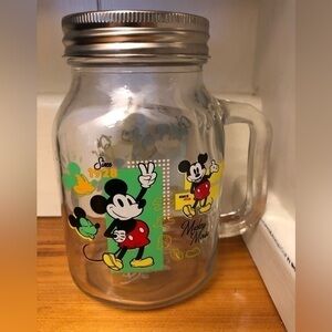 21 oz Minnie Mouse Glass Jar with Handle, Stainless Steel Lid, No straw